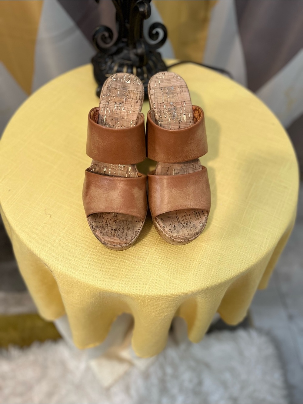 Nordstrom Tan Double-Band Cork Slide Mules